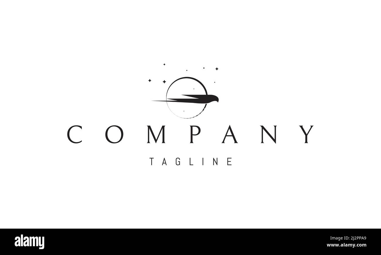 Logo vectoriel sur lequel une image abstraite d'un oiseau volant rapide contre le fond de la lune et des étoiles. Illustration de Vecteur