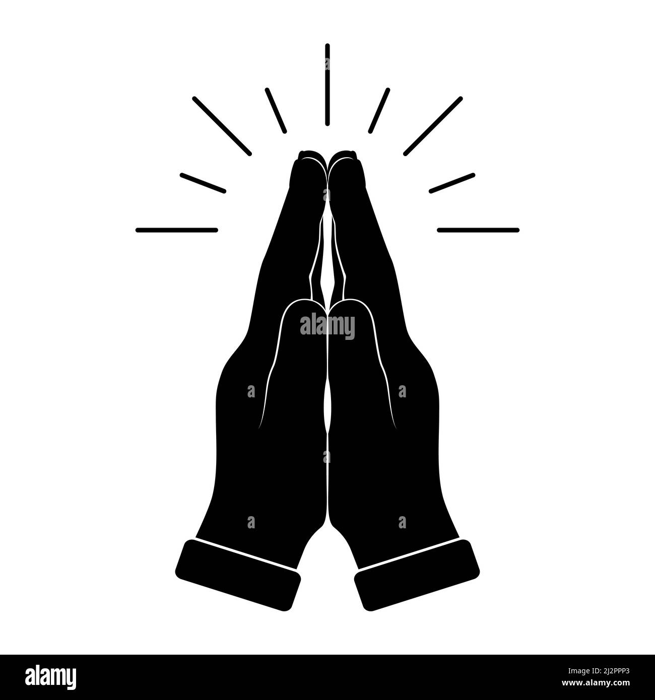 Les mains humaines repliées dans la prière. Symbole de main priez, isolé sur fond blanc. Icône de vecteur mains pliées. Se tourner vers Dieu. Foi et espoir. Symb religieux Illustration de Vecteur