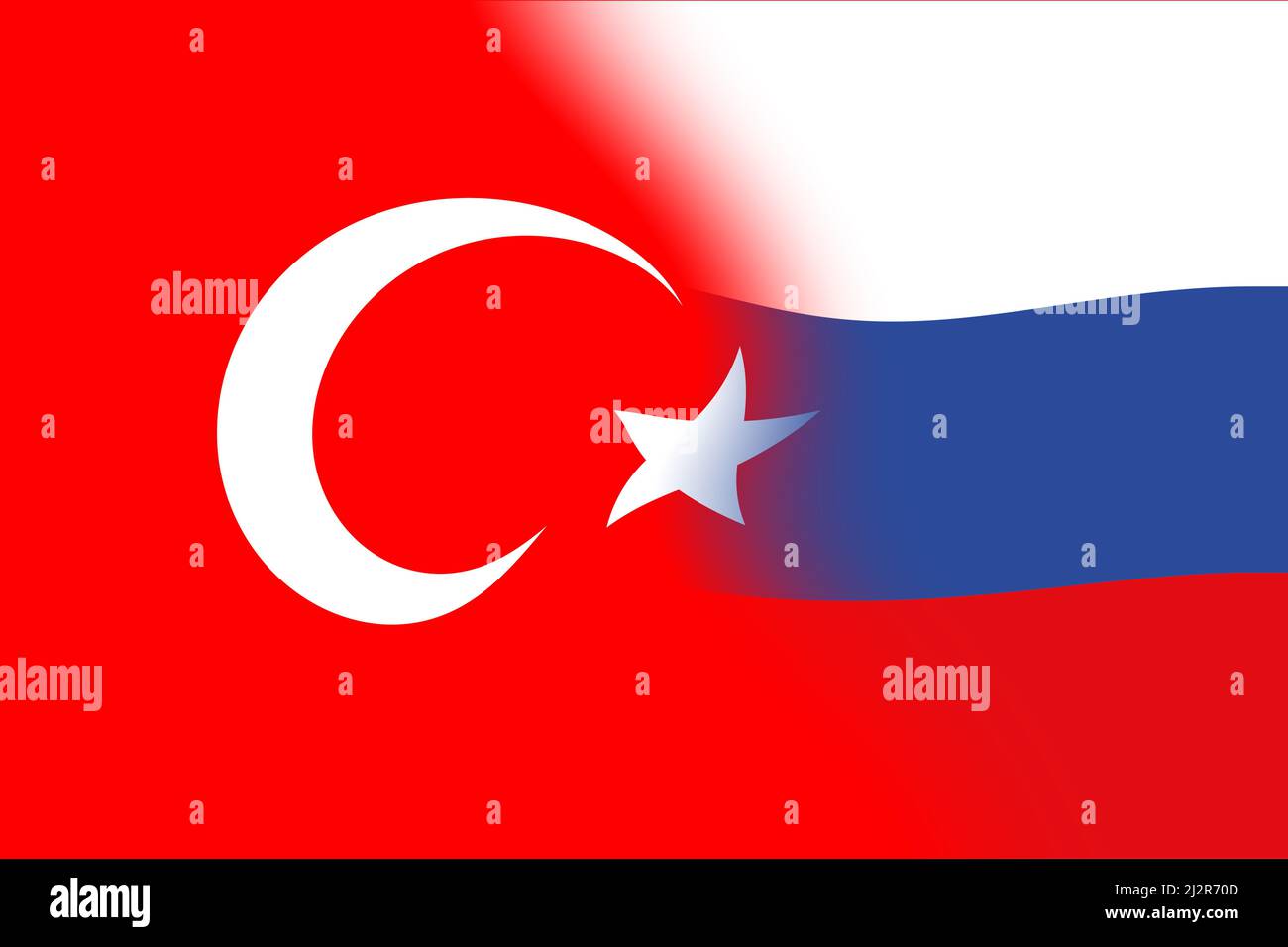 Turquie et Russie. Drapeau de la Turquie et drapeau de la Russie. Concept de négociations, d'aide, d'association de pays, de relations politiques et économiques. Horizontale Banque D'Images