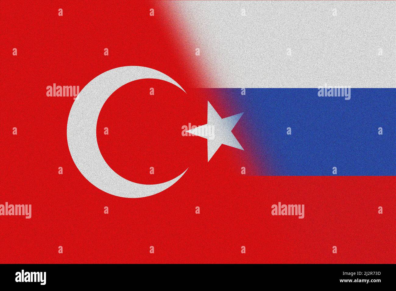 Turquie et Russie. Drapeau de la Turquie et drapeau de la Russie. Concept de négociations, d'aide, d'association de pays, de relations politiques et économiques. Horizontale Banque D'Images