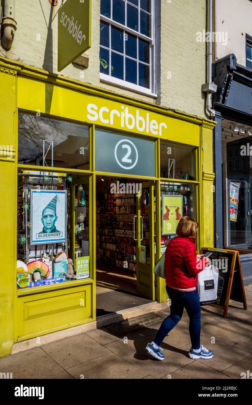 Boutique de cartes et de cadeaux Scribbler à Cambridge, Royaume-Uni. Scribbler a été fondée en 1981 et est une chaîne de boutiques de cartes de voeux et de cadeaux. Banque D'Images