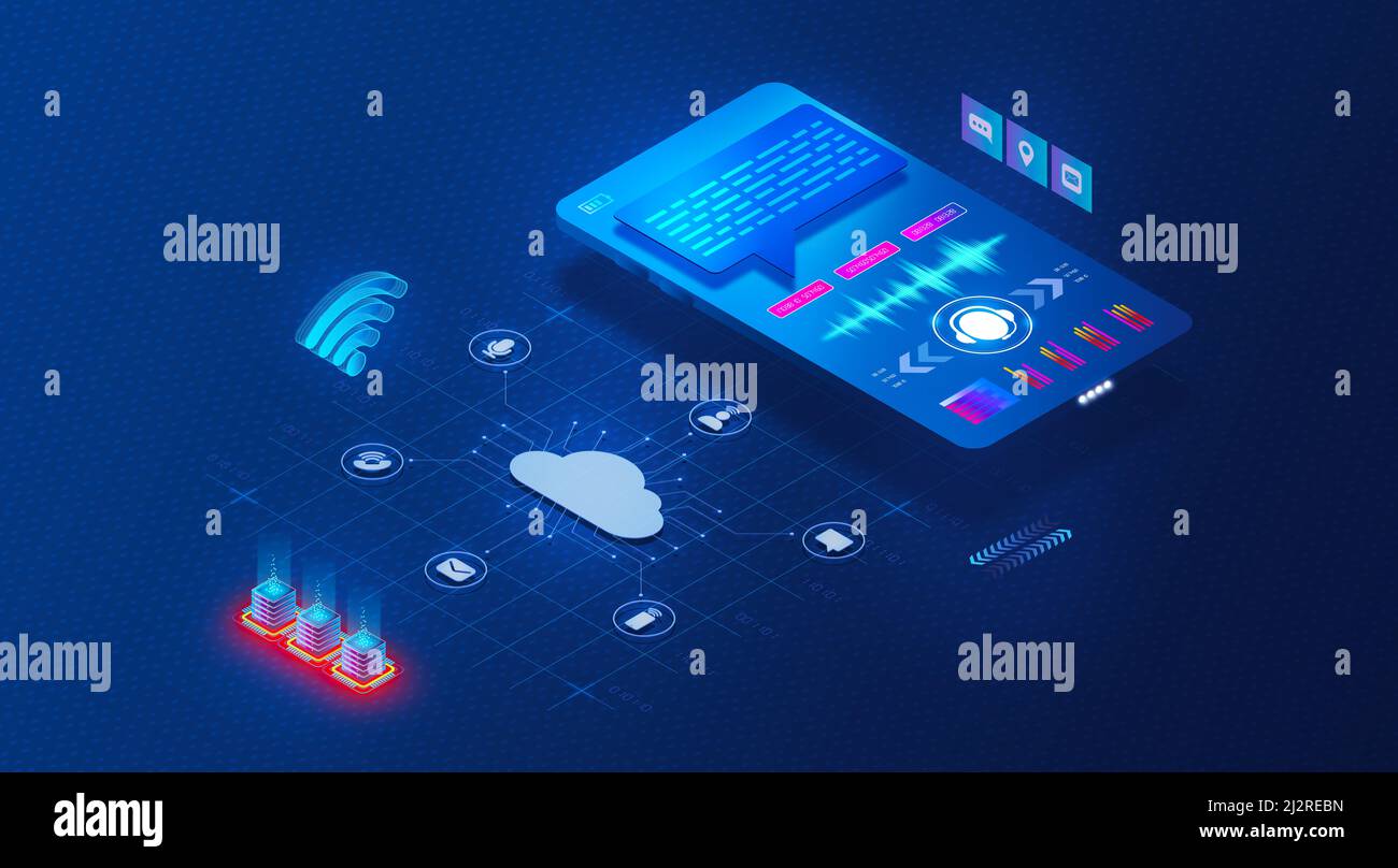 Concept de communications dans le cloud - Contact Center as a Service et Communications Platform as a Service - CPaaS et CCaaS - nouvelles solutions INFORMATIQUES basées sur le cloud - Banque D'Images