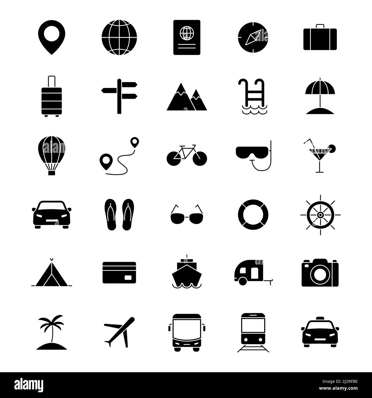 Icônes de déplacement définies. Contour de vocation grande collection. Concept du tourisme. Illustration de Vecteur