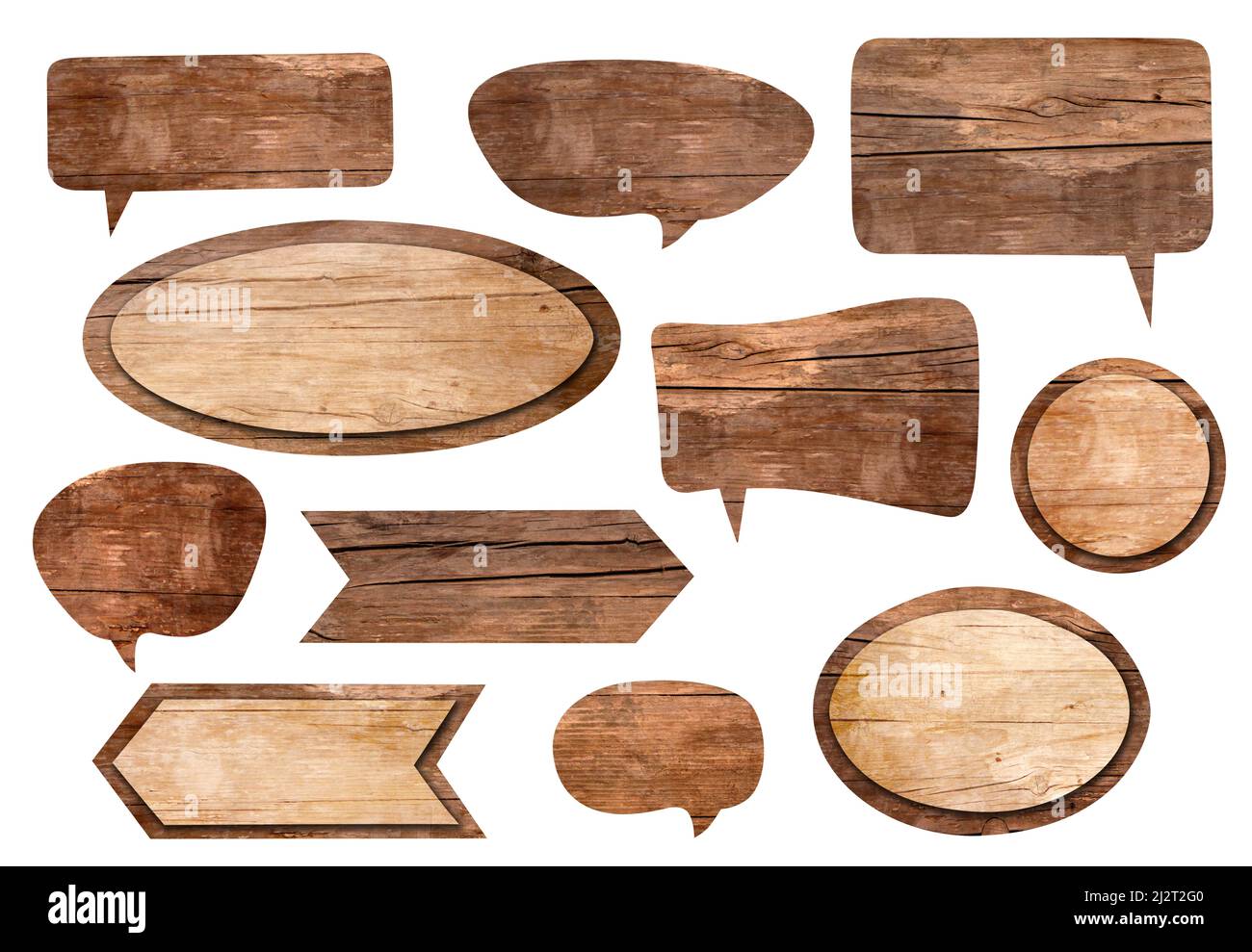 L'ensemble de signes rustique en bois sur fond blanc Banque D'Images