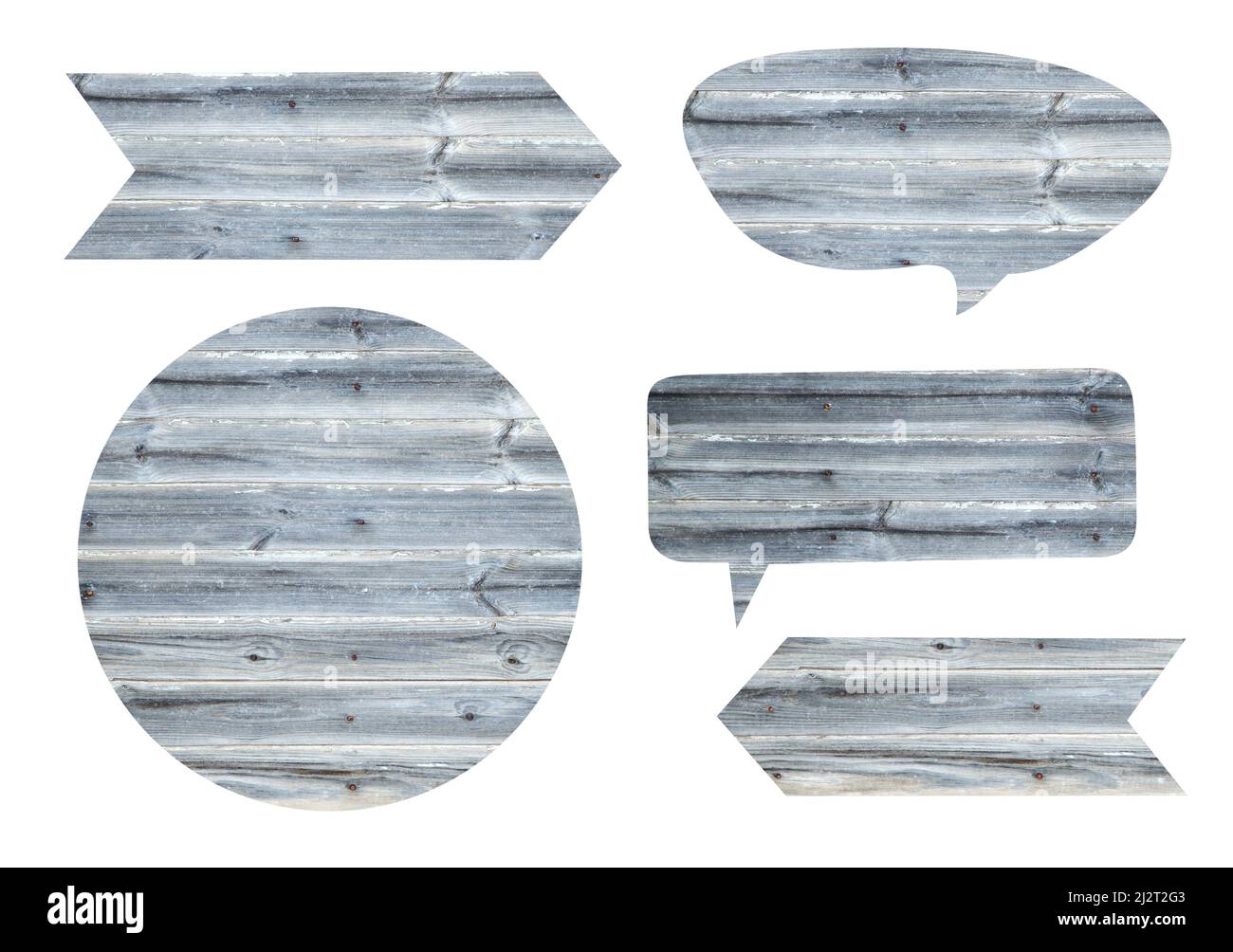 L'ensemble de signes rustique en bois sur fond blanc Banque D'Images