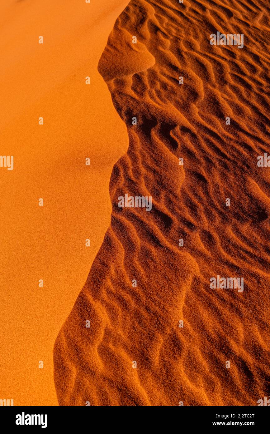 La dune de sable rouge, Wadi Rum, Jordanie, Asie. Banque D'Images