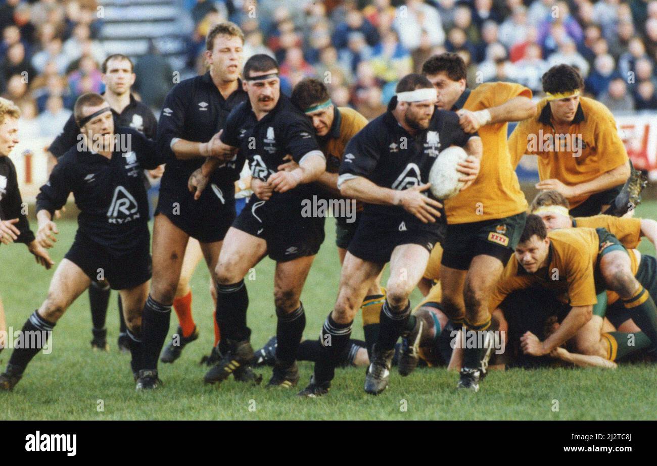 Neath 8-16 Australie, 1992 Australie tournée de rugby en Europe, alias Wallabies Spring tour, match à Gnoll, Neath, pays de Galles, mercredi 11th novembre 1992. Brian Williams, six points Banque D'Images