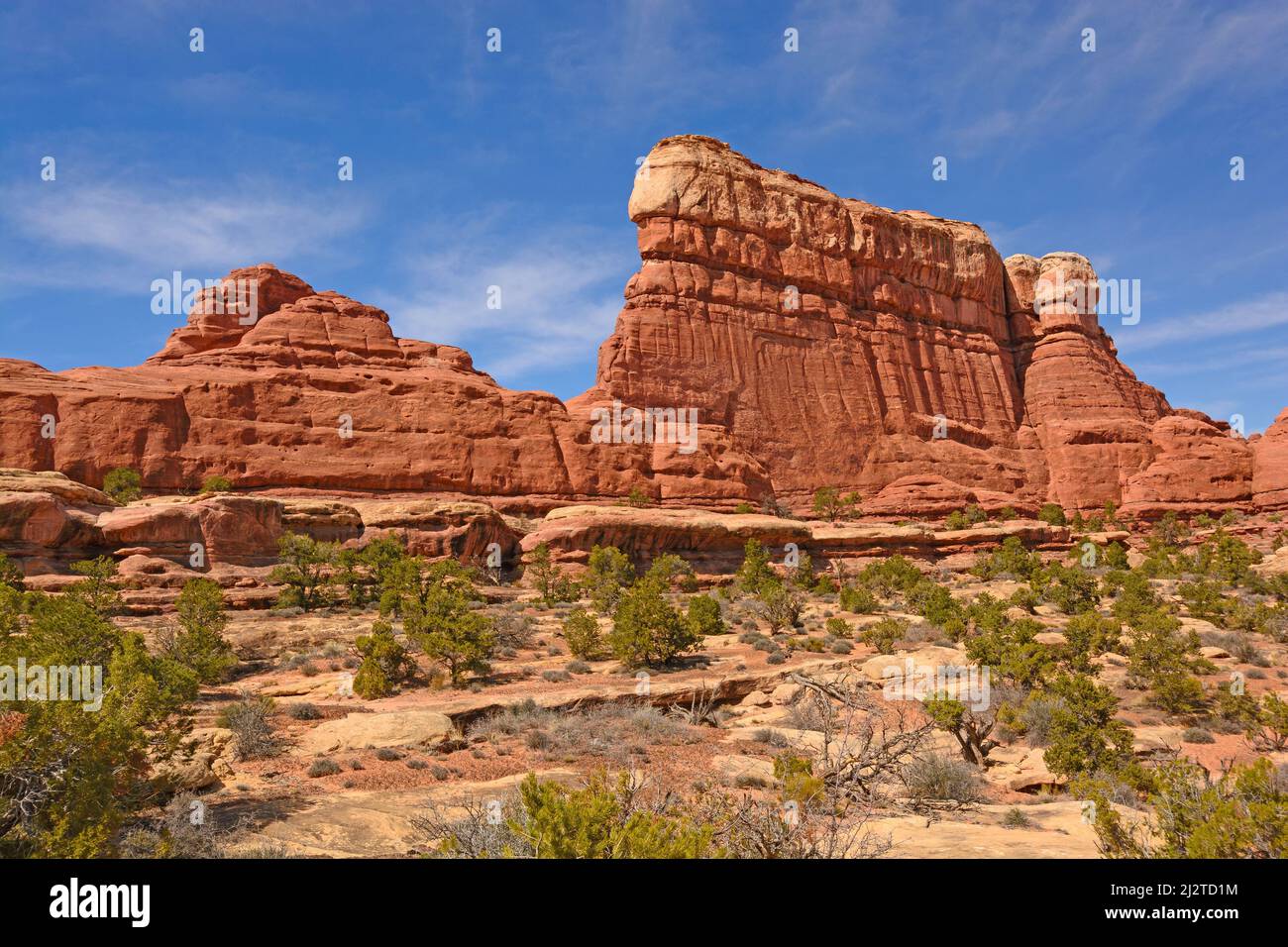 Mur de grès qui s'élève du désert dans le parc national de Canyonlands, dans l'Utah Banque D'Images