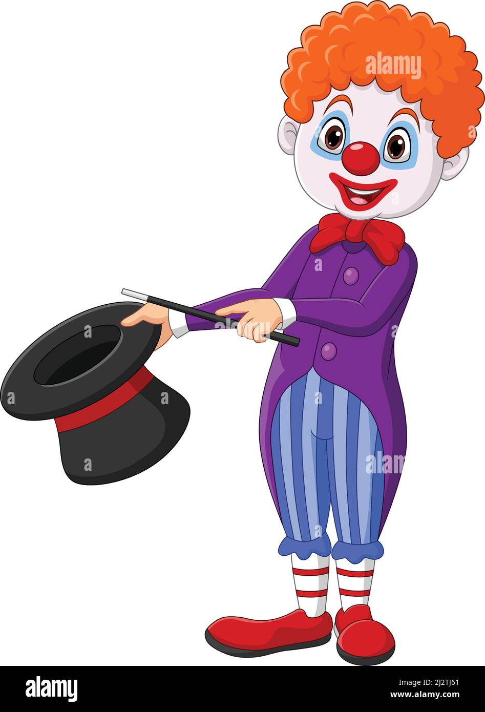 Clown de dessin animé avec chapeau et baguette magique Illustration de Vecteur