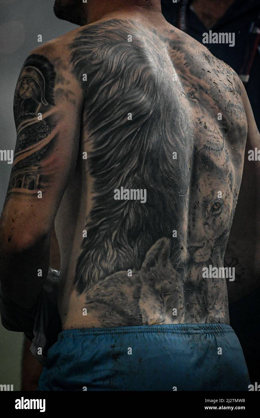 Fortaleza, Brésil. 04th avril 2022. Ce - Fortaleza - 04/03/2022 - COPA DO NORDESTE 2022 FINAL, FORTALEZA X SPORT - Tattoo du joueur Renato Kayzer de Fortaleza vu lors d'un match contre le sport à l'Arena Castelao stade pour le championnat Copa do Nordeste 2022. Photo: Kely Pereira/AGIF/Sipa USA crédit: SIPA USA/Alay Live News Banque D'Images