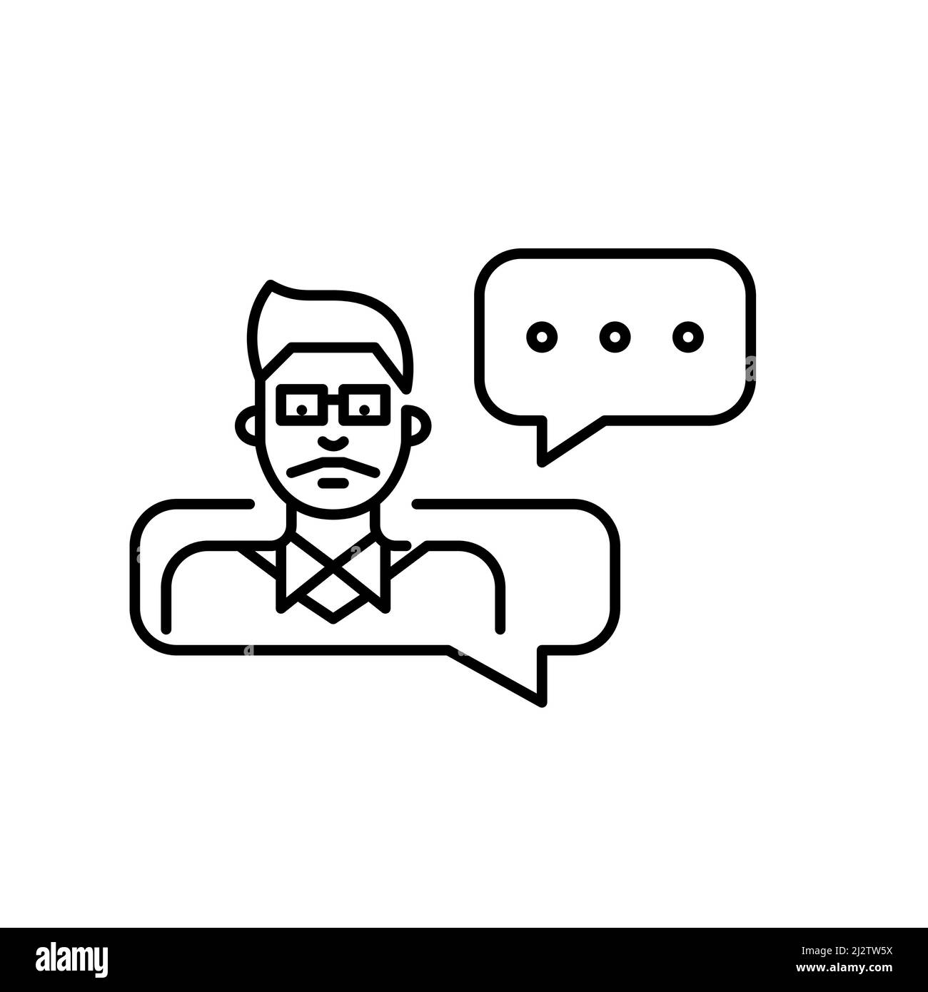 Jeune homme portant des lunettes et une moustache travaillant comme agent d'assistance technique. Pixel Perfect, icône de contour minimal modifiable Illustration de Vecteur