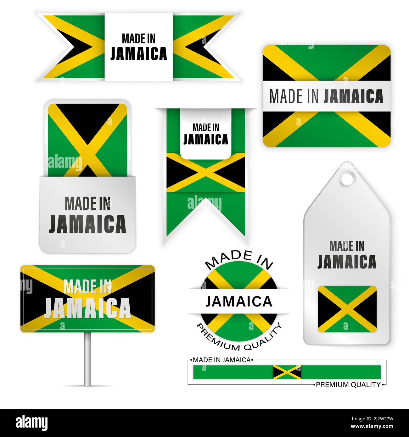 Ensemble de graphiques et d'étiquettes fabriqués en Jamaïque. Certains éléments d'impact pour l'utilisation que vous voulez en faire. Illustration de Vecteur