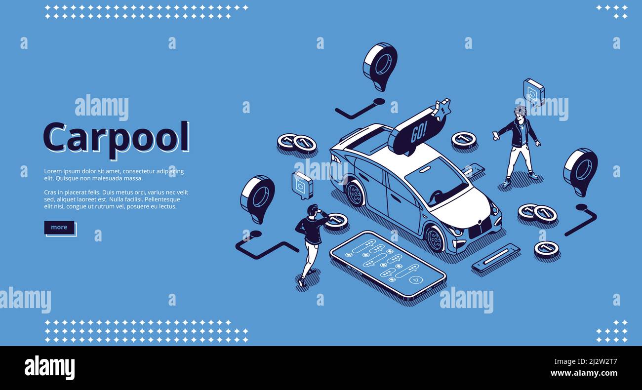 Bannière de covoiturage. Concept de partage de cabine, covoiturage pour les voyages et les voyages en voiture. Page d'accueil Vector des chauffeurs et passagers de la communauté avec peopl isométrique Illustration de Vecteur