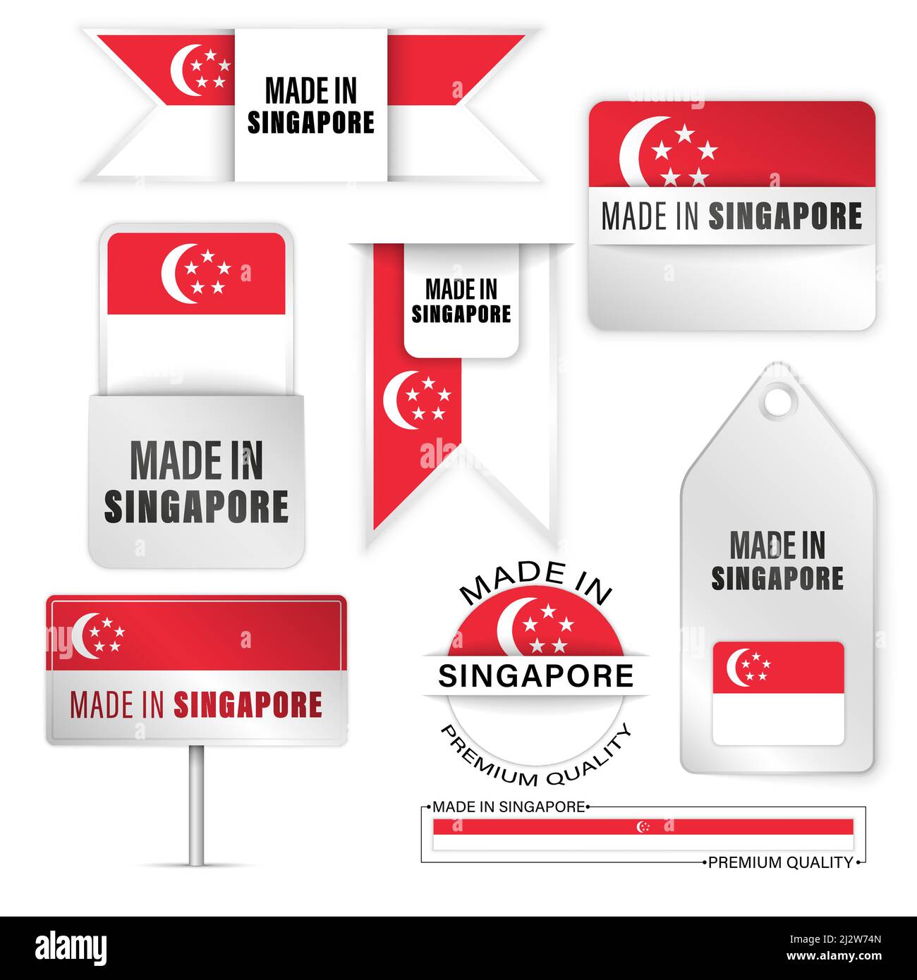 Ensemble de graphiques et d'étiquettes fabriqué à Singapour. Certains éléments d'impact pour l'utilisation que vous voulez en faire. Illustration de Vecteur