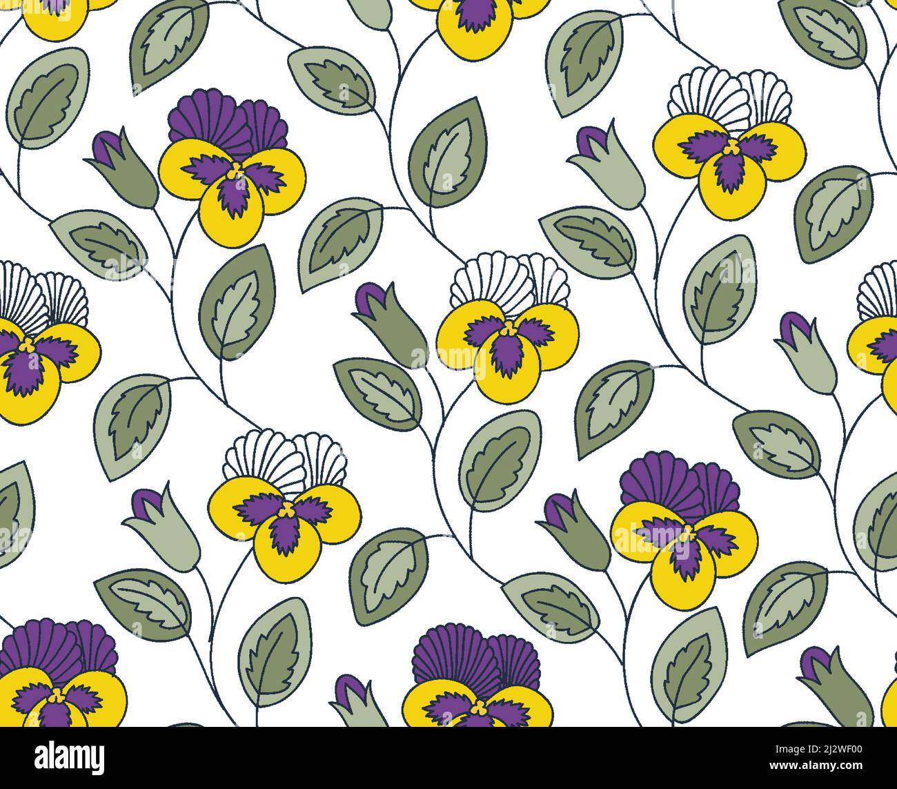 Superbes vignes florales pansy sans coutures Banque D'Images