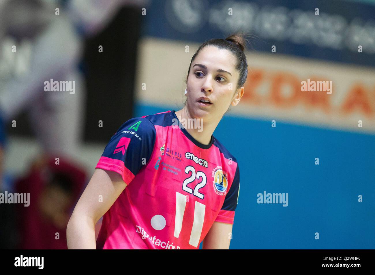 Arandjelovac, Serbie, 2nd avril 2022. Laura Sanchez Cano de la Costa del sol Malaga réagit lors du match de la coupe d'Europe des femmes de l'EHF entre ZRK Bekament Bukovicka Banja et la Costa del sol Malaga à Arandjelovac, Serbie. 2 avril 2022. Crédit : Nikola Krstic/Alay Banque D'Images