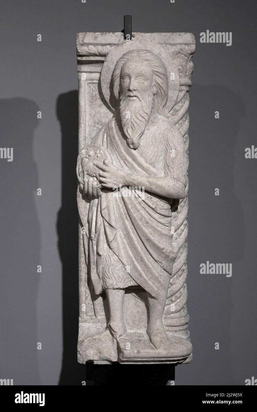 Saint-Jean-Baptiste - marbre - ouvriers de l'Italie du nord de la seconde moitié du 14th siècle - Ferrara, Italie, Musée de la Cathédrale Banque D'Images