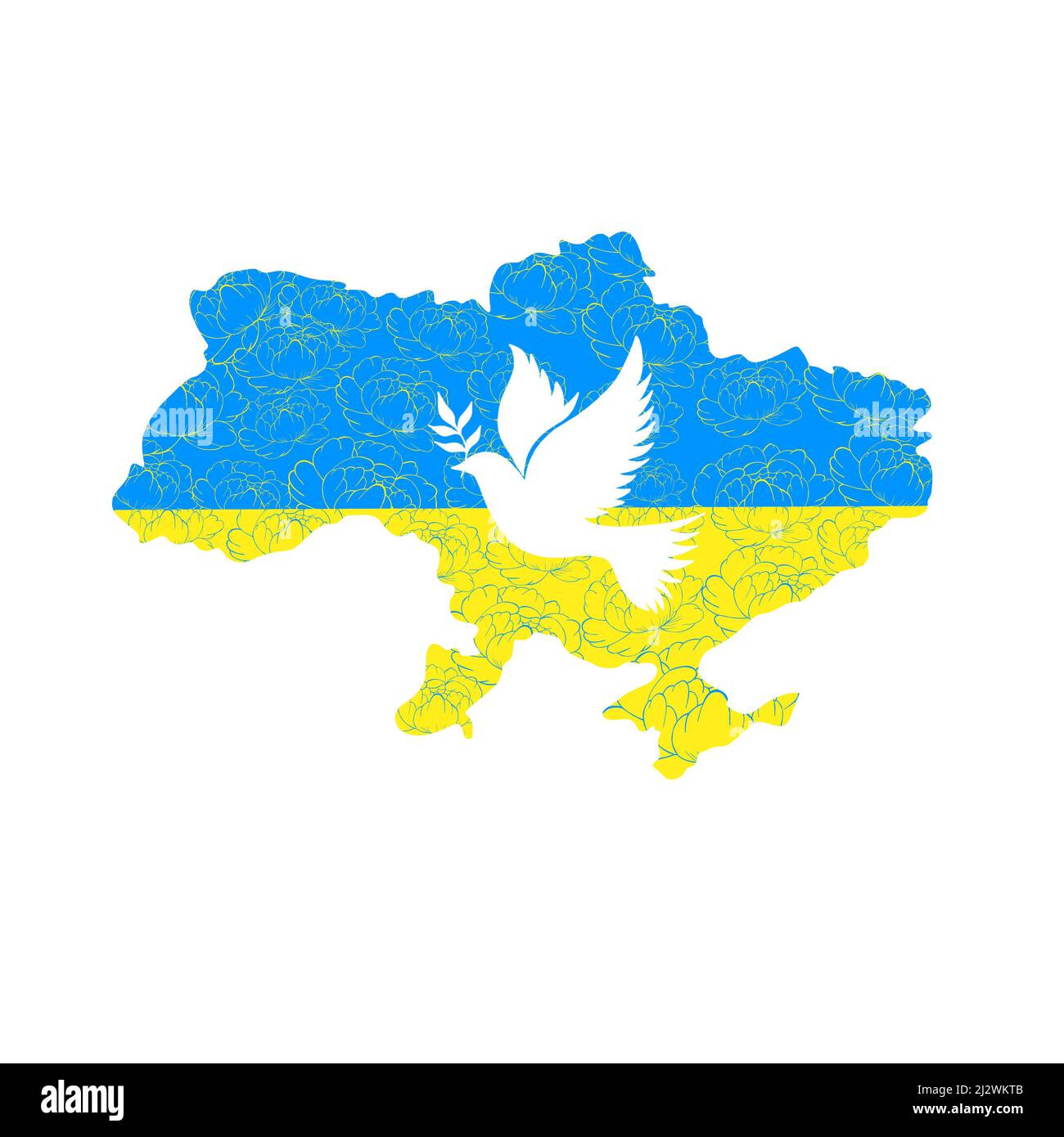 carte jaune-bleu de l'ukraine et des colombes de la paix. arrêter la guerre en ukraine Banque D'Images