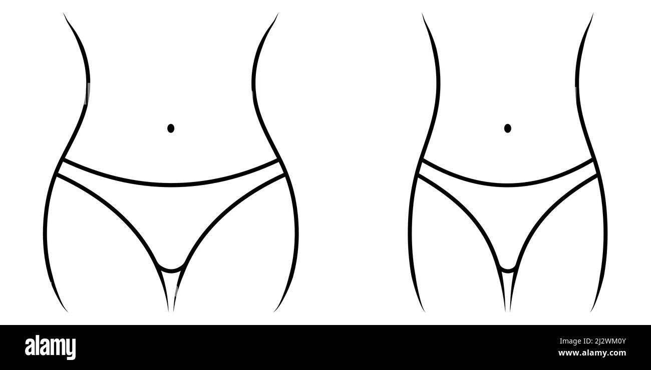 Icône de perte de poids avec la taille femelle, mince et gras contour du corps de la femme silhouette concept amincissant taille hanches Illustration de Vecteur