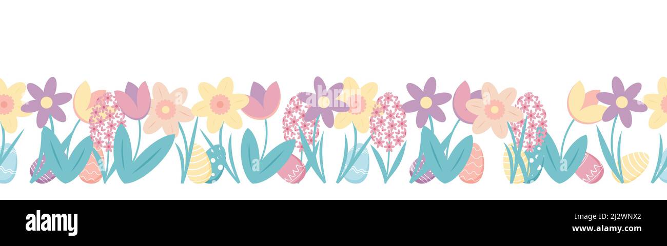Bordure sans couture avec fleurs printanières Illustration de Vecteur
