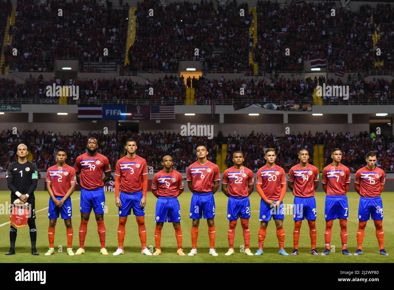 SAN JOSÉ, Costa Rica: L'équipe du Costa Rica précédant la victoire du Costa Rica de 2-0 sur les États-Unis dans les qualificatifs de coupe du monde de la FIFA de CONCACAF le 30 mars 2022, in Banque D'Images