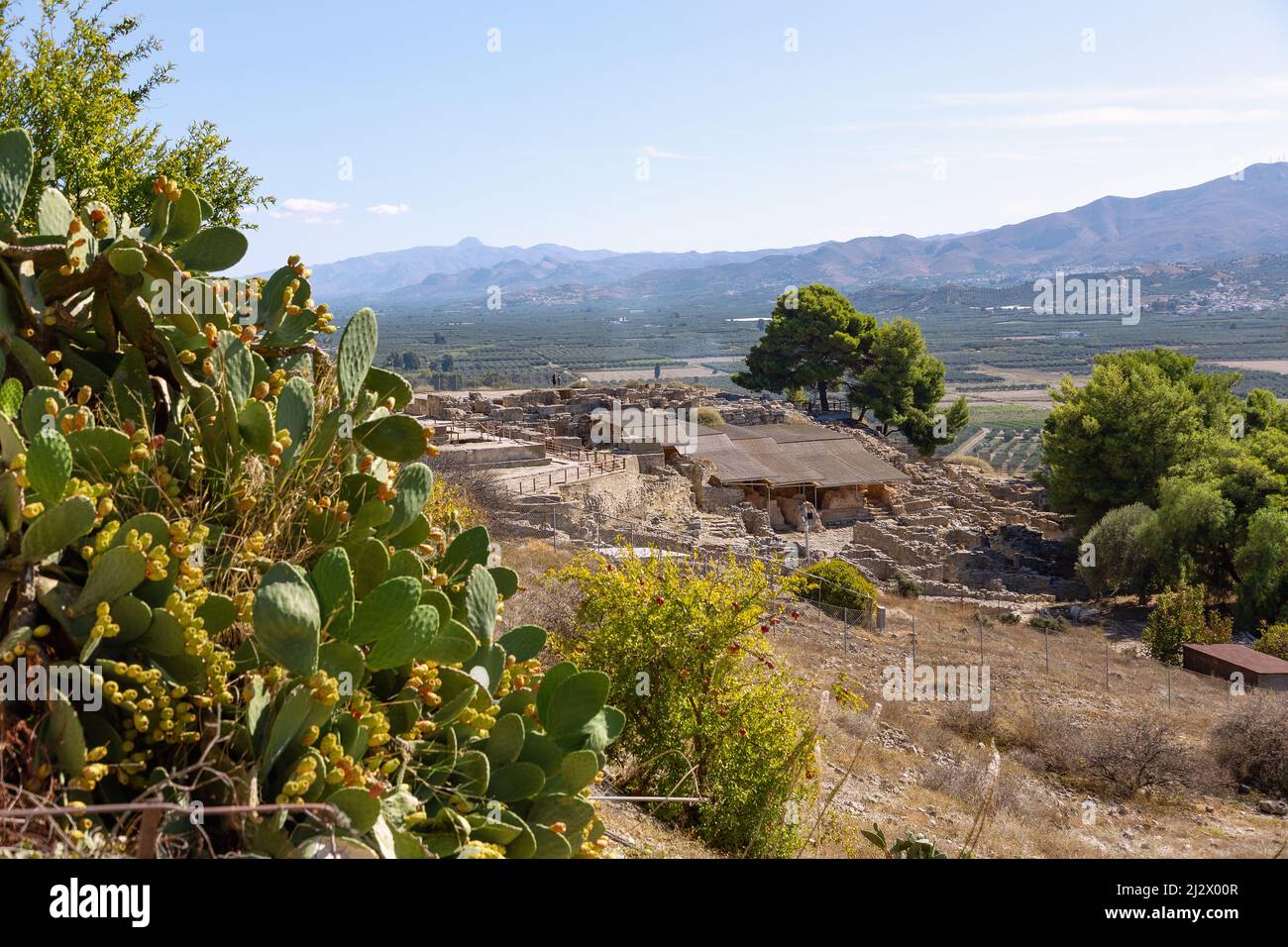 Festos, Phaistos, excavation, palais minoen, vue sur la plaine de Messara Banque D'Images
