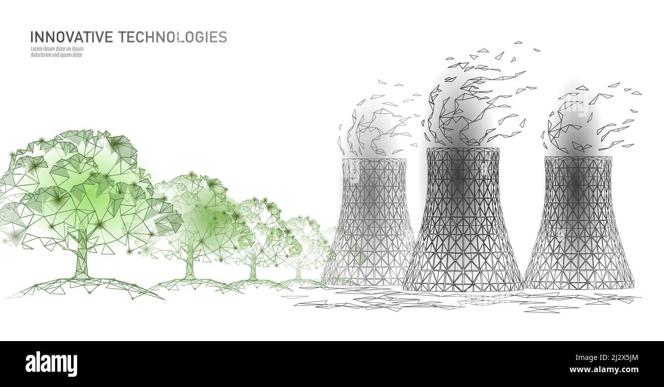 Tour de refroidissement de la centrale nucléaire, faible poly. 3d rendre écologie pollution sauver planète environnement concept triangle polygonal. Nucléaire radioactif Illustration de Vecteur