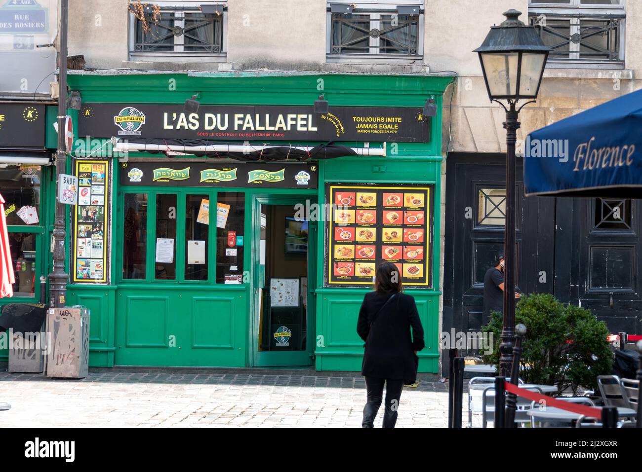 Snack-bar l'AS DU FALLAFEL, quartier juif du Marais, Paris Banque D'Images