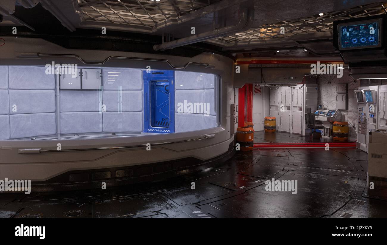 Laboratoire futuriste de science-fiction avec cellule de confinement. 3D rendu. Banque D'Images