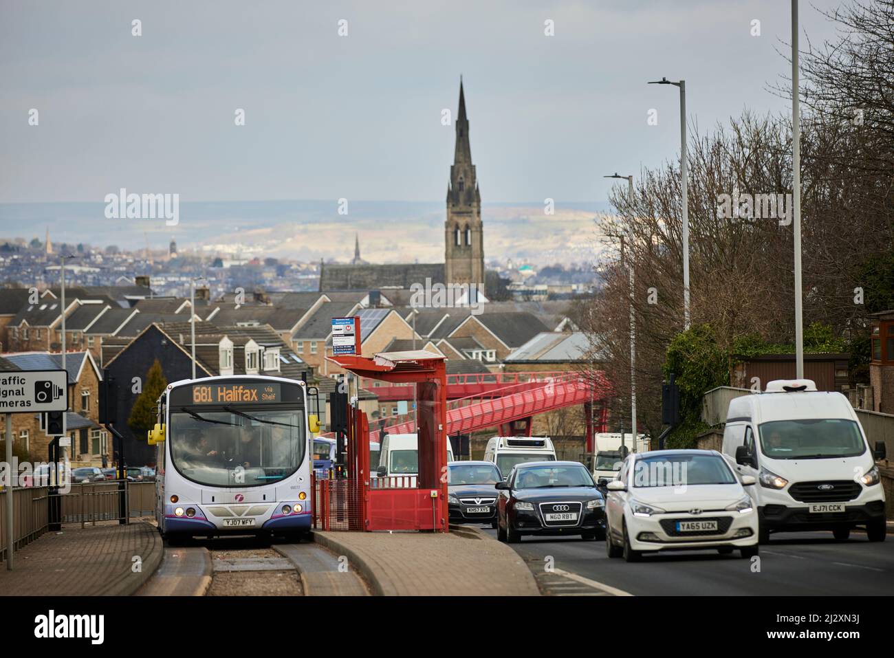 Ligne d'autobus guidée de Bradford avec un premier bus à impériale à destination de Halifax Banque D'Images
