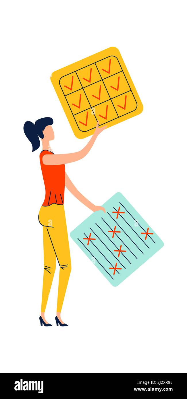 Vecteur de concept d'entreprise de gestion des délais et des délais. La femme employée de l'entreprise tient à la main pour faire la fiche de travail ou le calendrier, une planification efficace Illustration de Vecteur