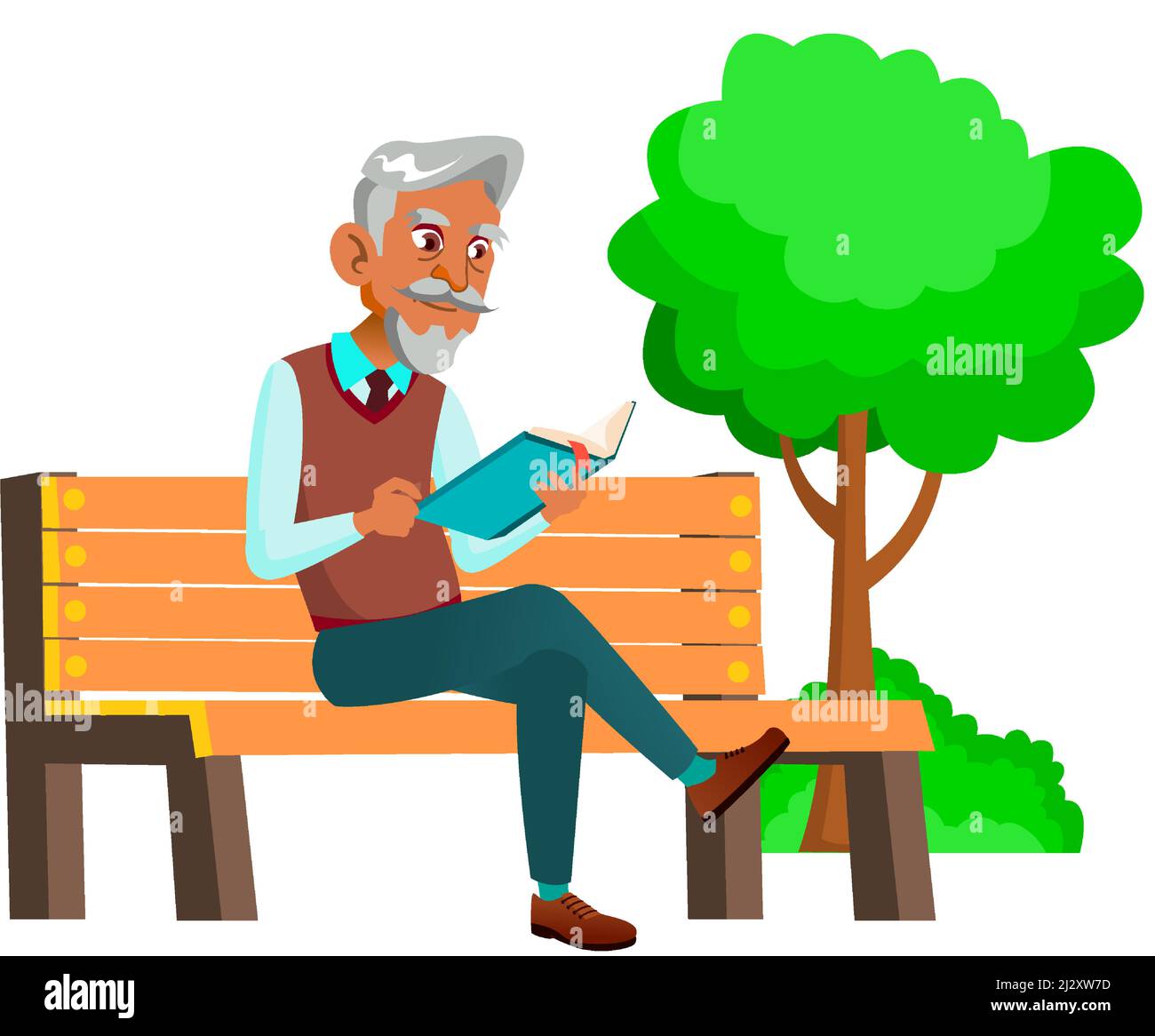 Old Man Reading Book on Park Bench Outdoor Vector Illustration de Vecteur