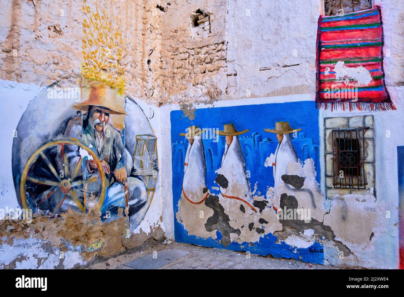 Tunisie, région Sud, gouvernorat de Medenine, île de Djerba, Houmt-Souk, peintures murales dans la vieille ville Banque D'Images