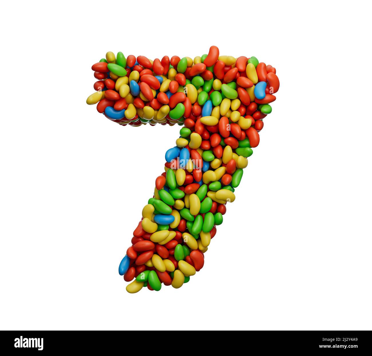 Le chiffre 7 coloré Jelly Beans Numéro 7 Rainbow coloré bonbons jelly haricots 3D illustration Banque D'Images