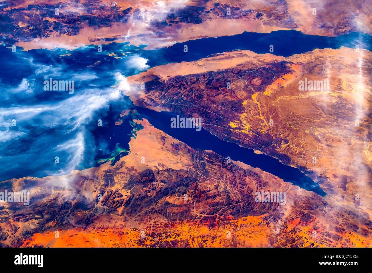 Péninsule du Sinaï et mer Rouge depuis l'espace. Pour les conseils d'utilisation de la NASA : https://www.nasa.gov/multimedia/guidelines/index.html Banque D'Images