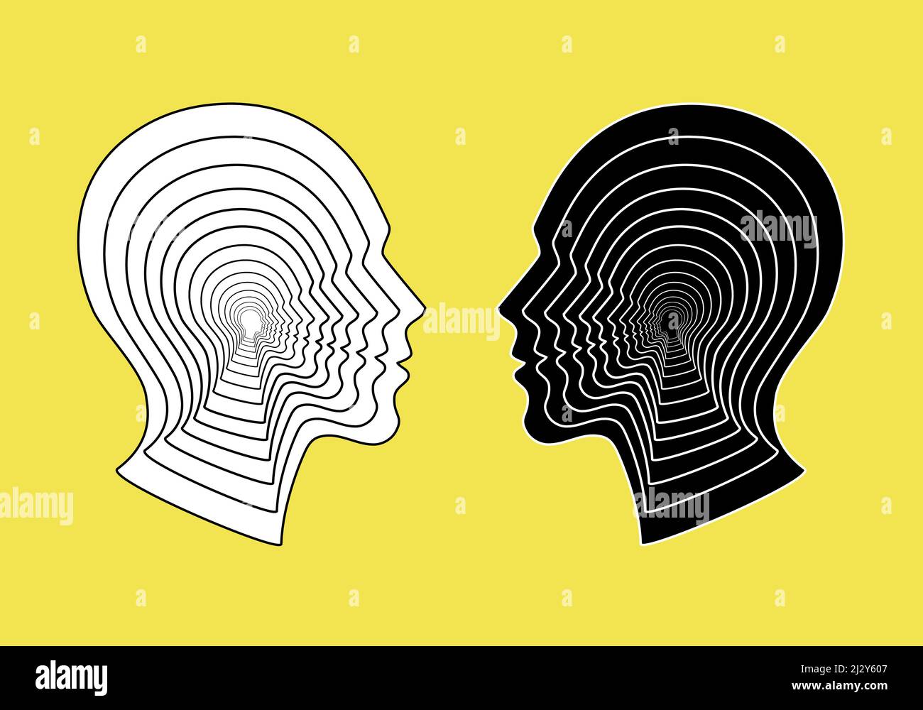 Têtes noires et blanches avec silhouettes de profil, dessin au trait, illustration vectorielle Illustration de Vecteur