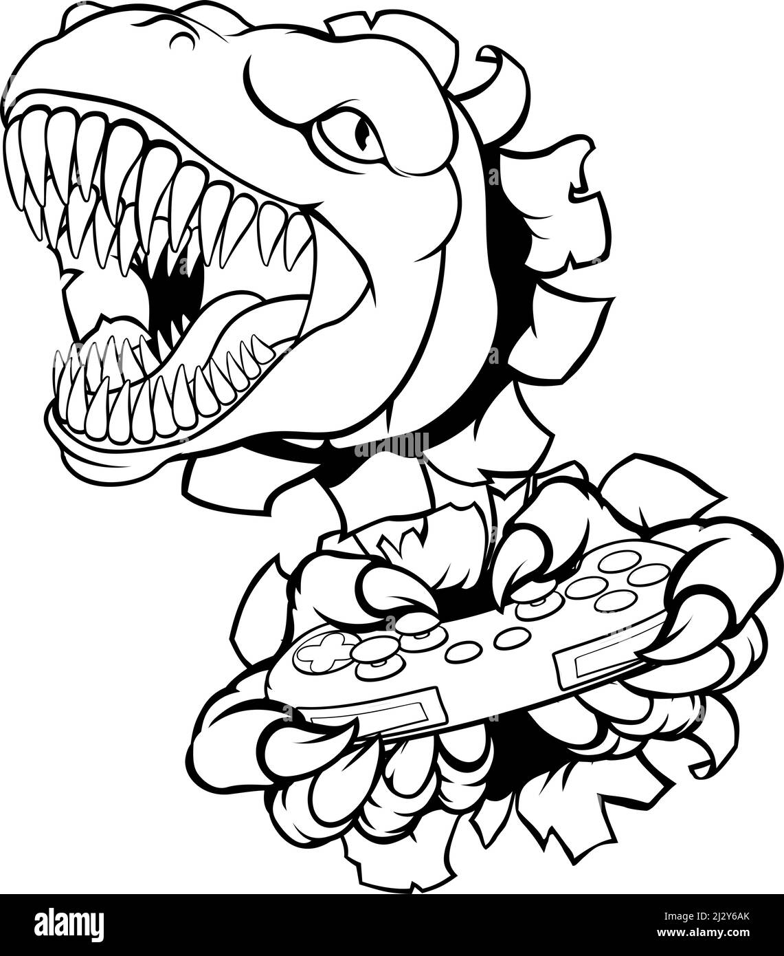 Contrôleur de jeu vidéo Gamer dinosaure Mascot Illustration de Vecteur
