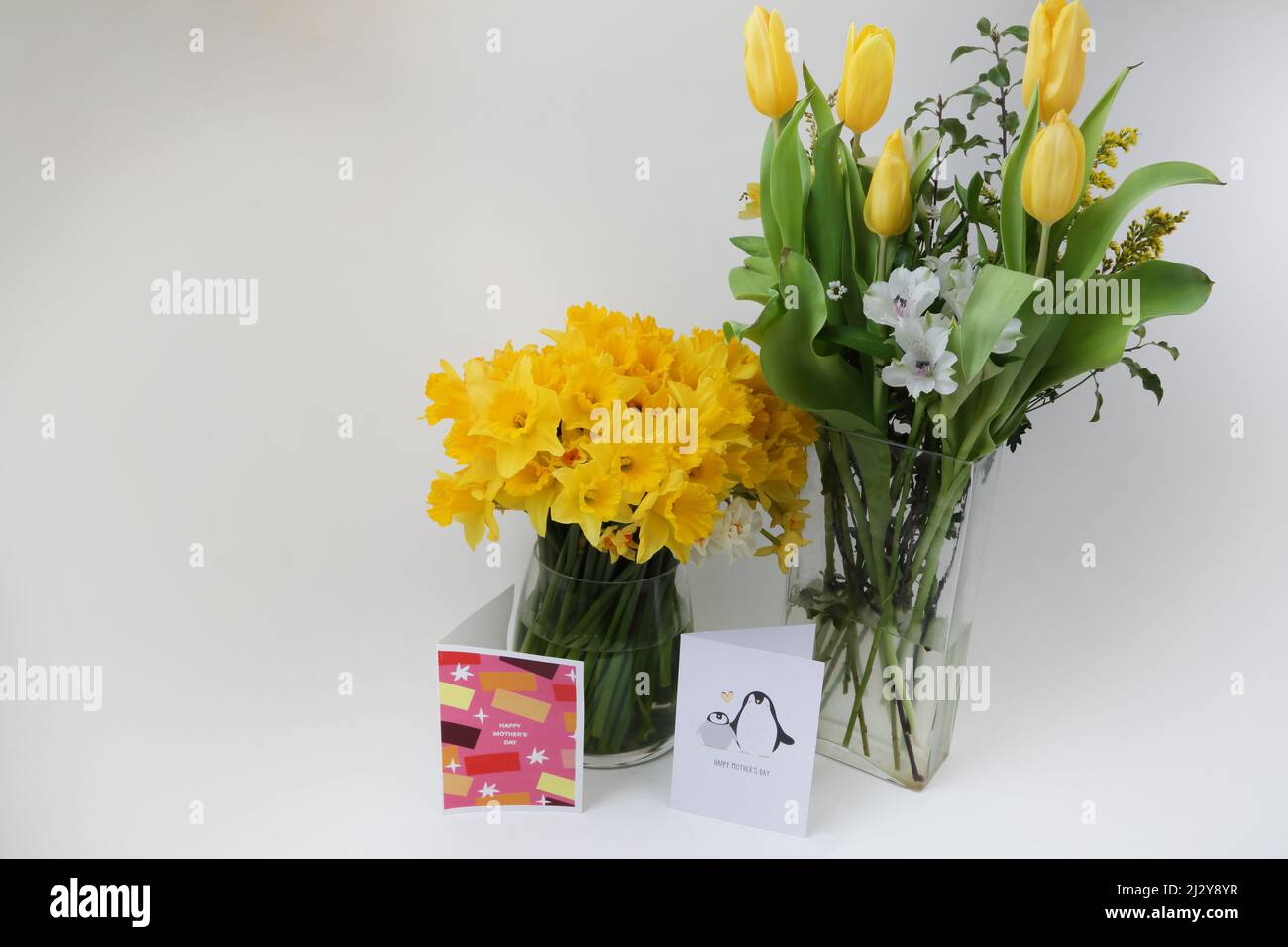 Bouquet de fleurs en vase cadeau de fête des mères et cartes Banque D'Images