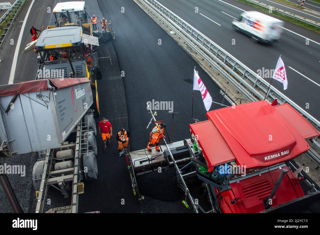 Chantier de construction de 88 heures sur A2, Hanovre, fermeture temporaire de la voie, chantier de construction de turbo, Basse-Saxe, Banque D'Images