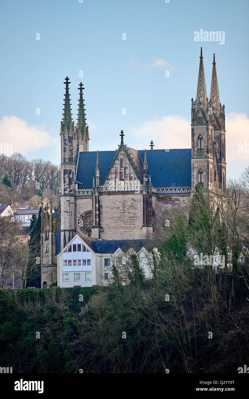 Vue sur le Rhin depuis l'église de pèlerinage de Saint-Apollinaris, Remagen, Rhénanie-Palatinat, Allemagne Banque D'Images