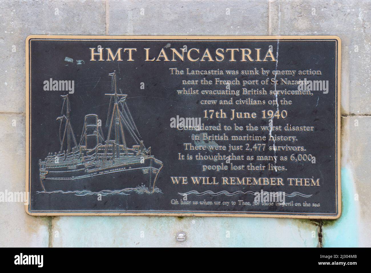 Mémorial HMT Lancastria Banque D'Images