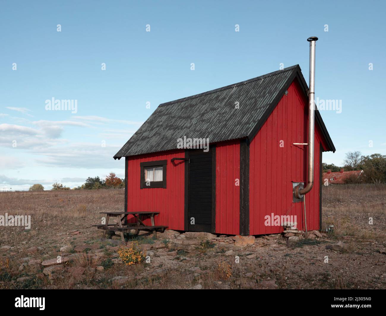 Rote Blockhütte auf der Insel Öland im Osten von Schweden Banque D'Images