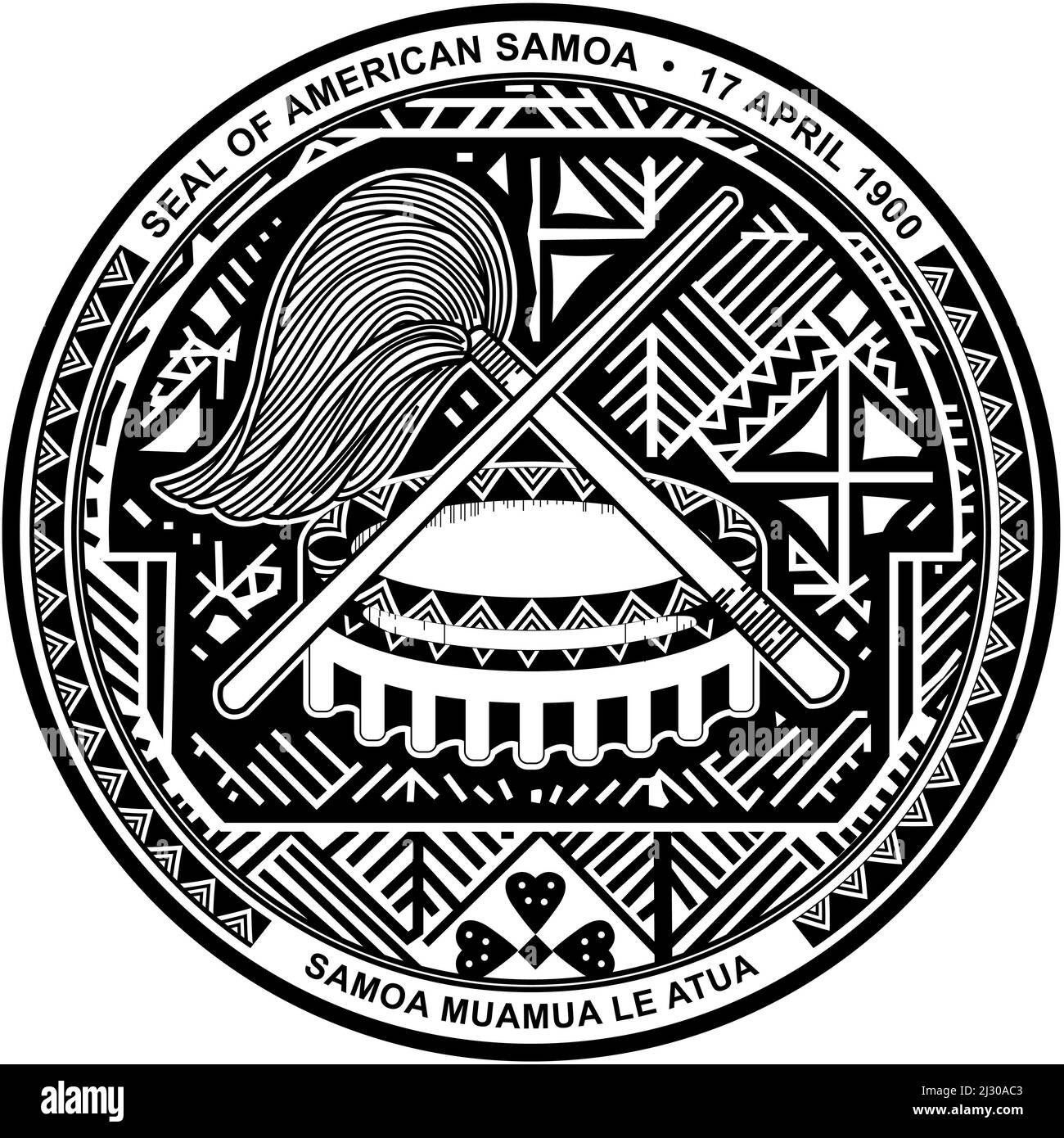 Vue de dessus du Grand Sceau de l'État fédéral américain des Samoa américaines. Etats-Unis d'Amérique patriote et Voyage concept. Plan, conception Banque D'Images