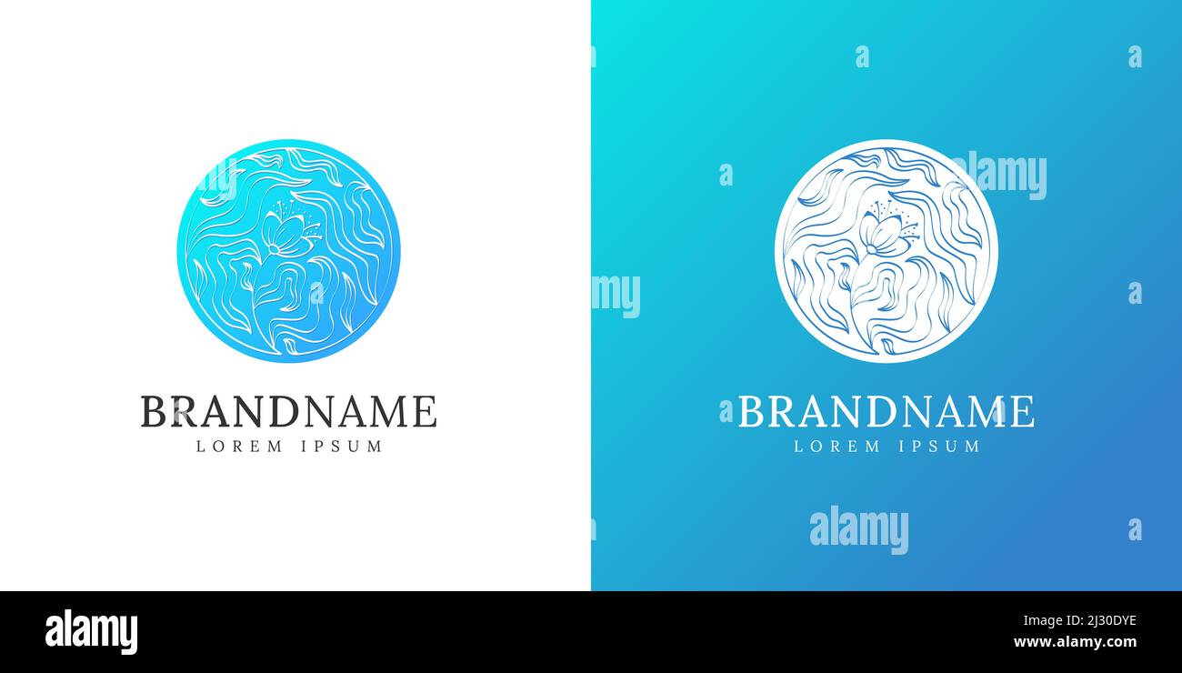 Logo floral avec fleur en feuille décoration concept. Logotype de motifs de fines herbes de cercle. Emblème d'identité de marque d'entreprise de beauté naturelle et de cosmétiques. Badge d'entreprise du centre de villégiature ou du restaurant. Laisse l'affiche Illustration de Vecteur