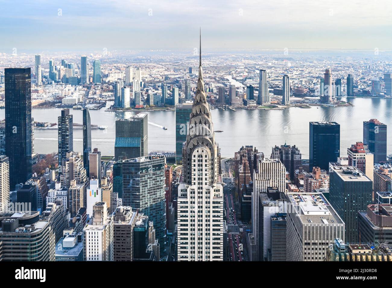 Vue aérienne prise du Sommet un Vanderbilt d'East Manhattan et de l'East River Banque D'Images