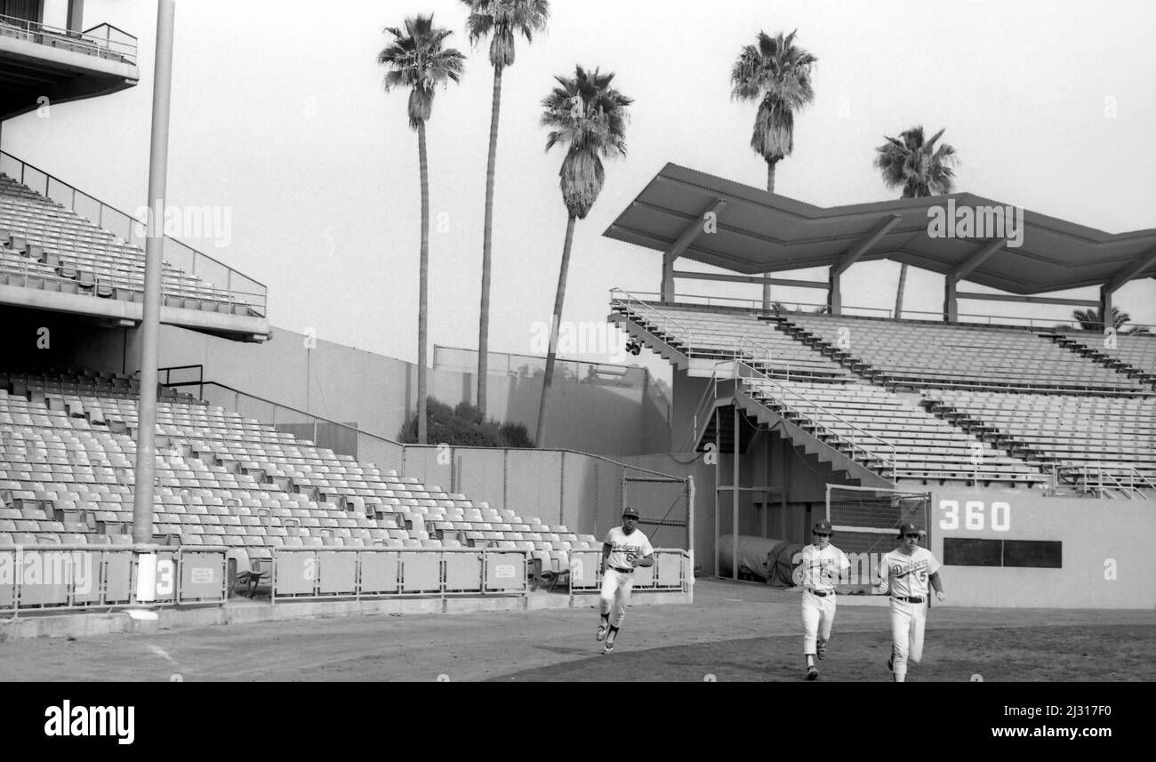 Les joueurs de Los Angeles Dodgers font du jogging lors de l'entraînement de pré-saison au Dodger Stadium de Los Angeles, en Californie Banque D'Images