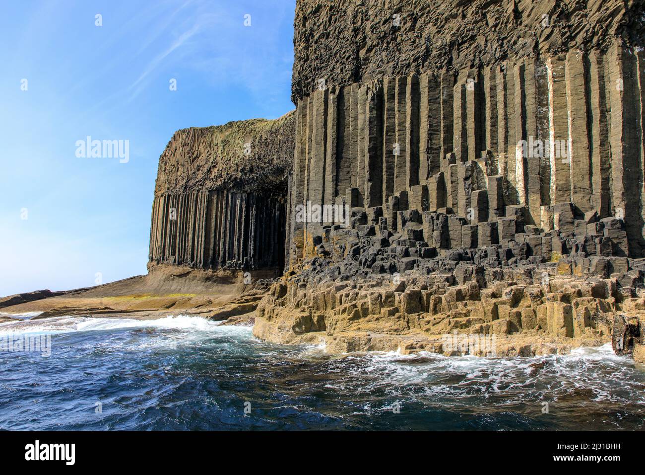 Colonnes de basalte de l'île Staffa, Ossian Legend, Mendelssohn, Inner Hebrides, Écosse, ROYAUME-UNI Banque D'Images