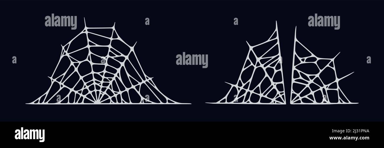 Toile d'araignée isolée sur fond noir.Toiles d'Halloween effrayantes.Illustration du vecteur de main Illustration de Vecteur