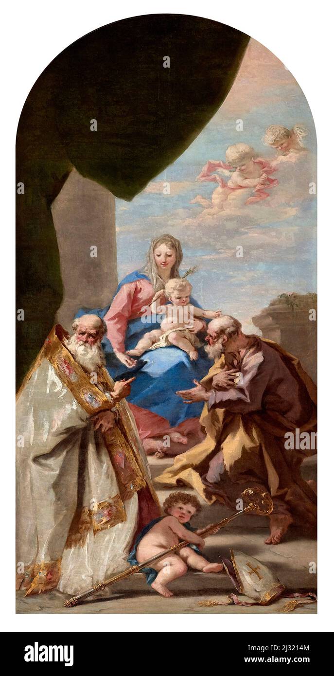 Madonna avec enfant avec Saint Cesareo et Saint Joseph - huile sur toile - Giovanni Antonio Pellegrini - 1716 - Padoue, Italie, Cathédrale de Sainte Marie A Banque D'Images
