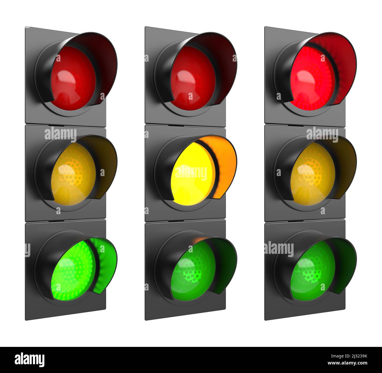 Feux de circulation avec les trois couleurs allumées Banque D'Images